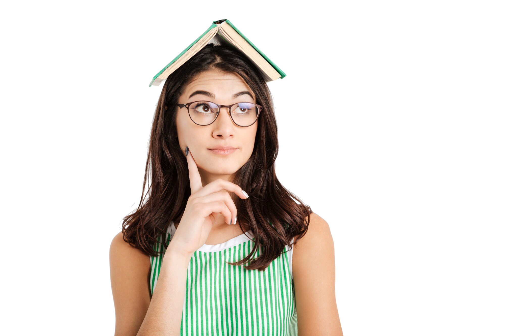 portrait pensive girl dress eyeglasses